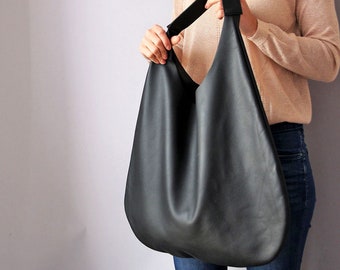 Black Handbag for Women, Black Hobo, Soft Leather Bag, Every Day Bag, Tote Bag, Leather Handbag, BLACK LEATHER HOBO, Supple leather bag