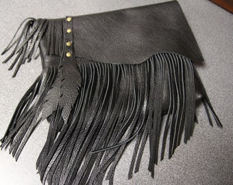 BLACK Leather shoulder bag, Leather fringe crossbody purse, Handmade fringe handbag, Medium Crossbody purse, Unique crossbody bag, Black Bag