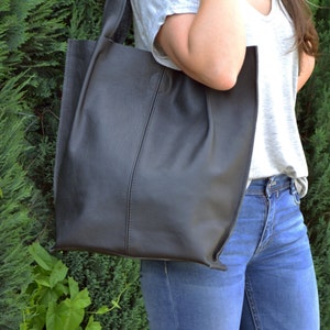 BLACK LEATHER TOTE Bag - Large Tote Bag - Italian Leather Handbag, everyday shopper bag