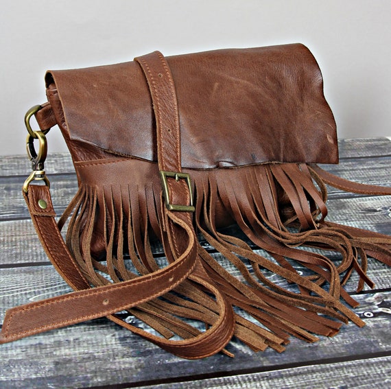 Vintage PU Leather Boho Crossbody Fringe Purse Shoulder Bag for Women, Brown