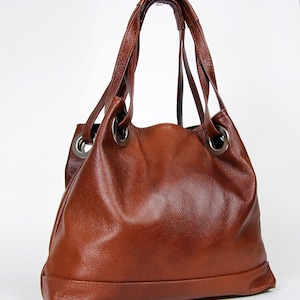 Brown Leather Handbag Grained Cow Leather Brown Purse Cognac - Etsy