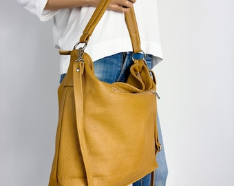 Mustard Yellow Hobo Bag: Large Shoulder Bag, Vegan Leather  display picture 1