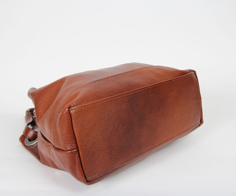 Brown leather Handbag Grained Cow Leather, Brown Purse, Cognac Brown Leather Purse with Zipper, Leather hobo bag, Large bag image 9