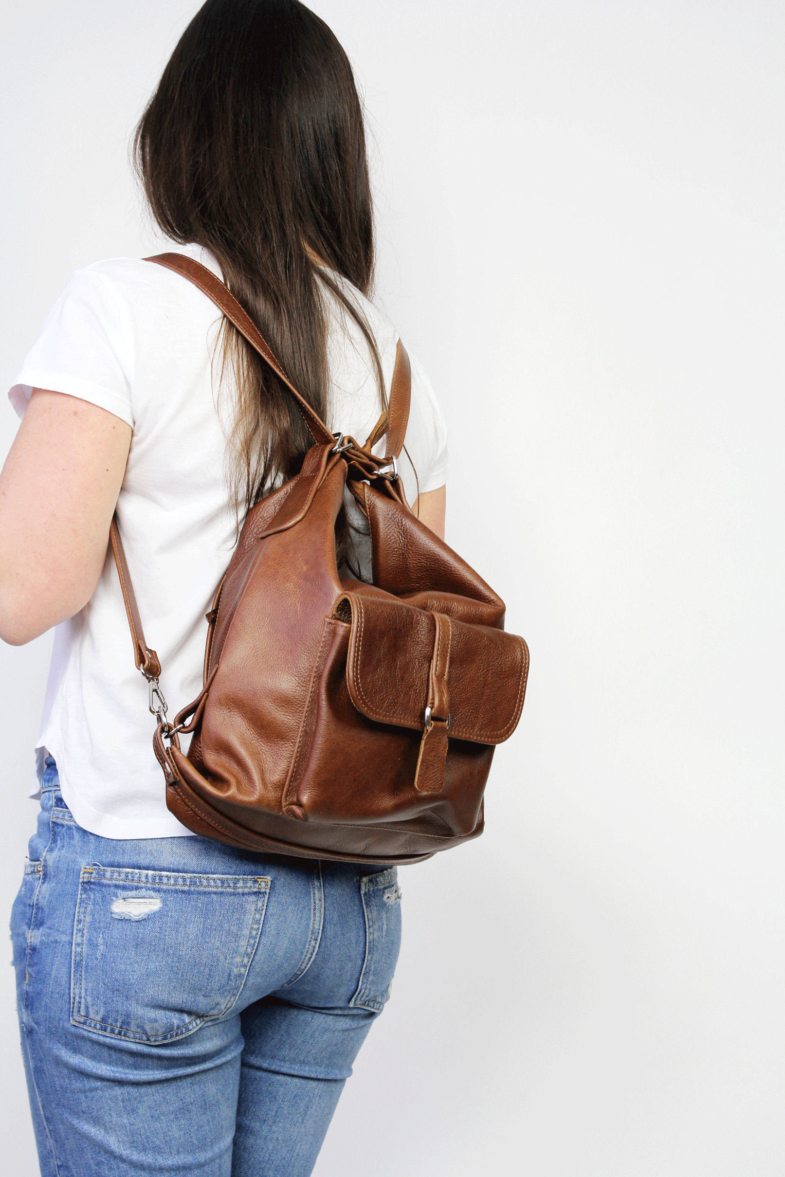 Beige Brown High Quality PU Leather Backpack Purse Convertible Large Nyra Convertible Backpack Purse | Vegan Leather Backpack  main image 2
