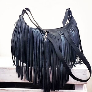 Boho Leather Fringe Crossbody Bag: Handmade Western Purse