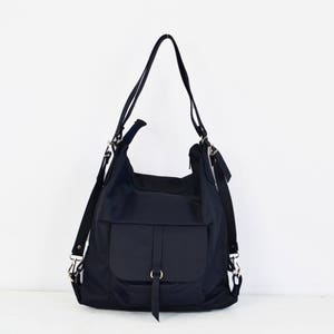 Dark Blue LEATHER BACKPACK Purse For Women - Convertible Multiway Rucksack Bag - Stylish Shoulder And Backpack Everyday Bag -Cowhide Leather