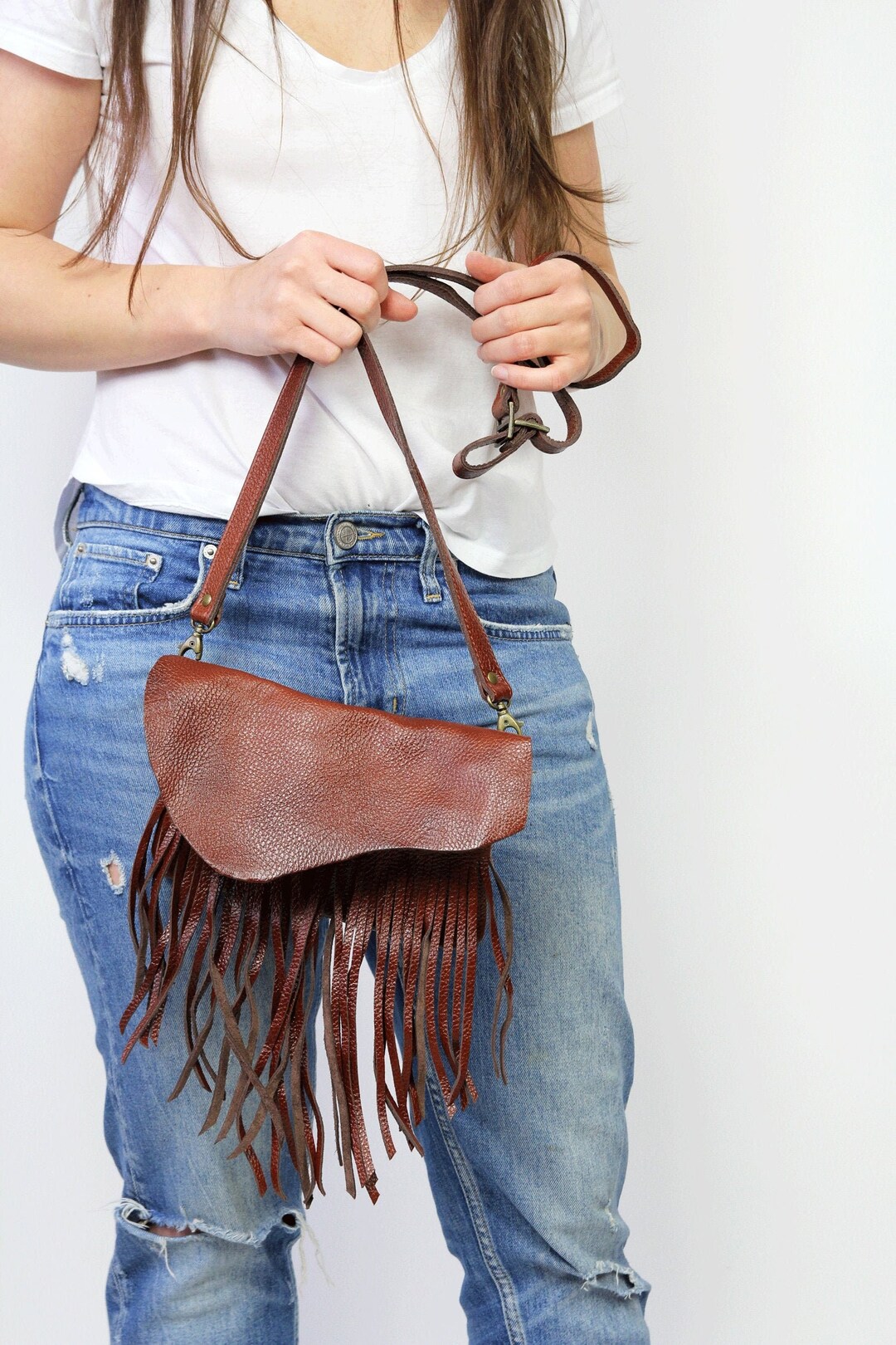 【AAKE】BOHEMIAN FRINGE BAG Bohemian Leather Fringed Purse With Vintage Hmong Hill Tribe