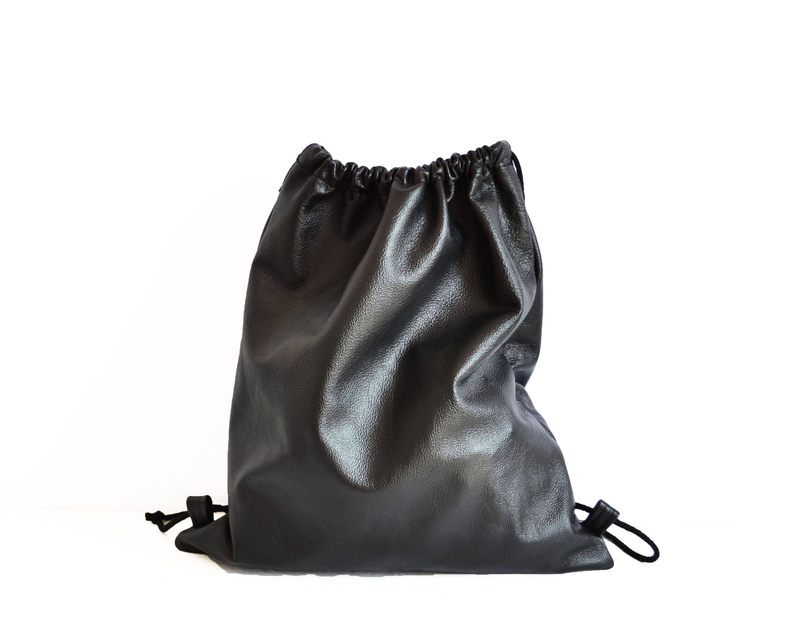 Italian Leather Black Drawstring Backpack with Silver Hardware Sarai Leather Drawstring Backpack in Handbags | Vince main image 3