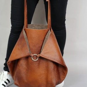 Brown Leather Handbag, Women Tote bag, Genuine Leather Tote, Large Tote Bag, Italian Leather Handbag, Slouchy Tote Bag, Soft Leather Bag image 5