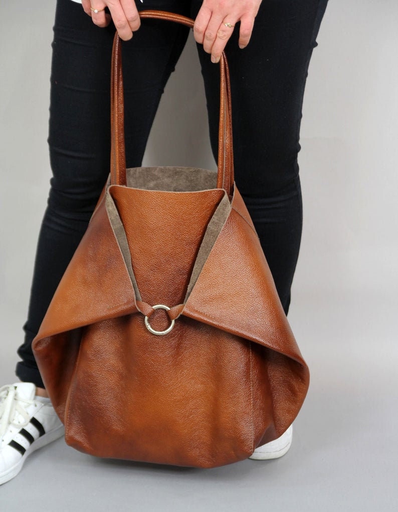 Brown Leather Handbag, Women Tote bag, Genuine Leather Tote, Large Tote Bag, Italian Leather Handbag, Slouchy Tote Bag, Soft Leather Bag image 5