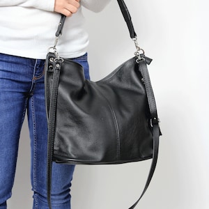 Black LEATHER HOBO BAG, Everyday Leather Shoulder Bag, Leather Handbag ...