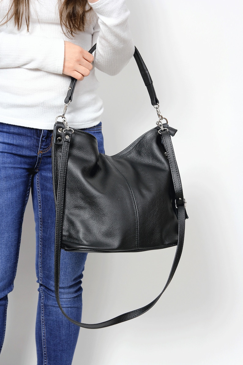 Black LEATHER HOBO BAG Everyday Leather Shoulder Bag Leather Etsy