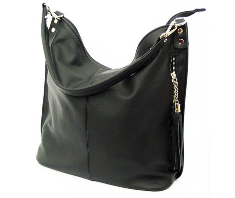 Black LEATHER HOBO BAG Everyday Leather Shoulder Bag Leather Etsy