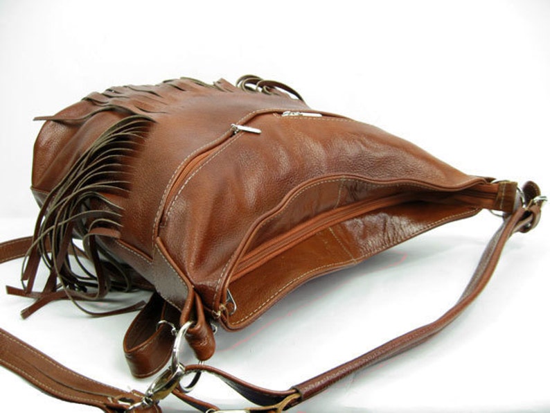 Leather Fringe Bag. COGNAC BROWN BOHEMIAN Bag. Crossbody Etsy
