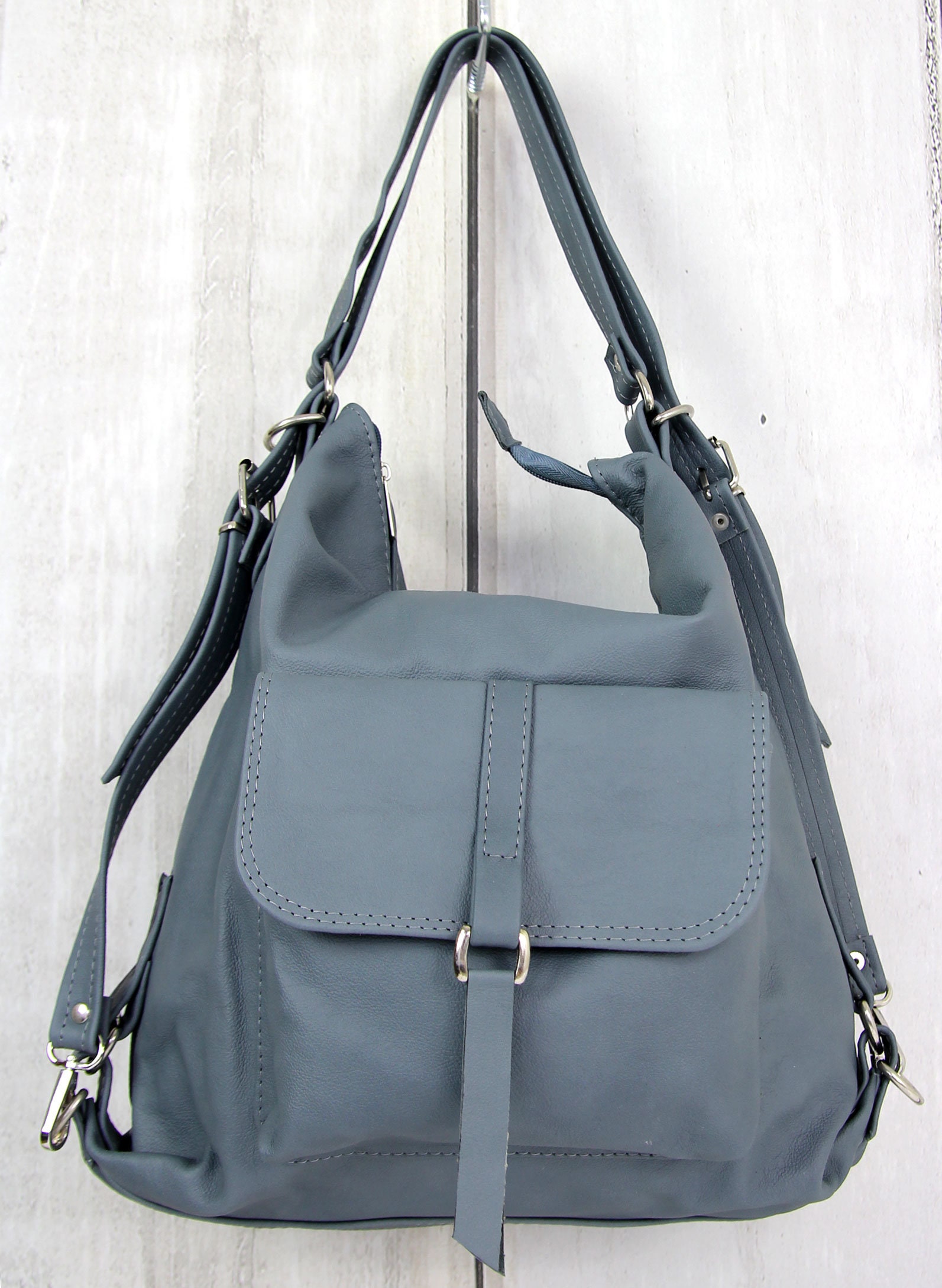 Blue Leather Backpack Purse: Convertible Shoulder Bag Tote  display picture 1