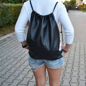 Sac à dos en cuir souple noir, sac à dos cartable en cuir souple - sac à dos unisexe