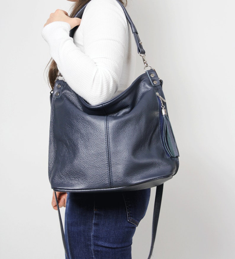 Navy Blue LEATHER HOBO BAG Leather Crossbody Bag Everyday Etsy