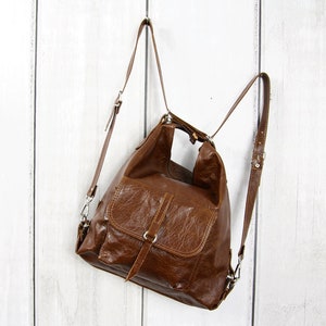 Brown Leather Backpack Purse: Multi-Way Rucksack Hobo Bag