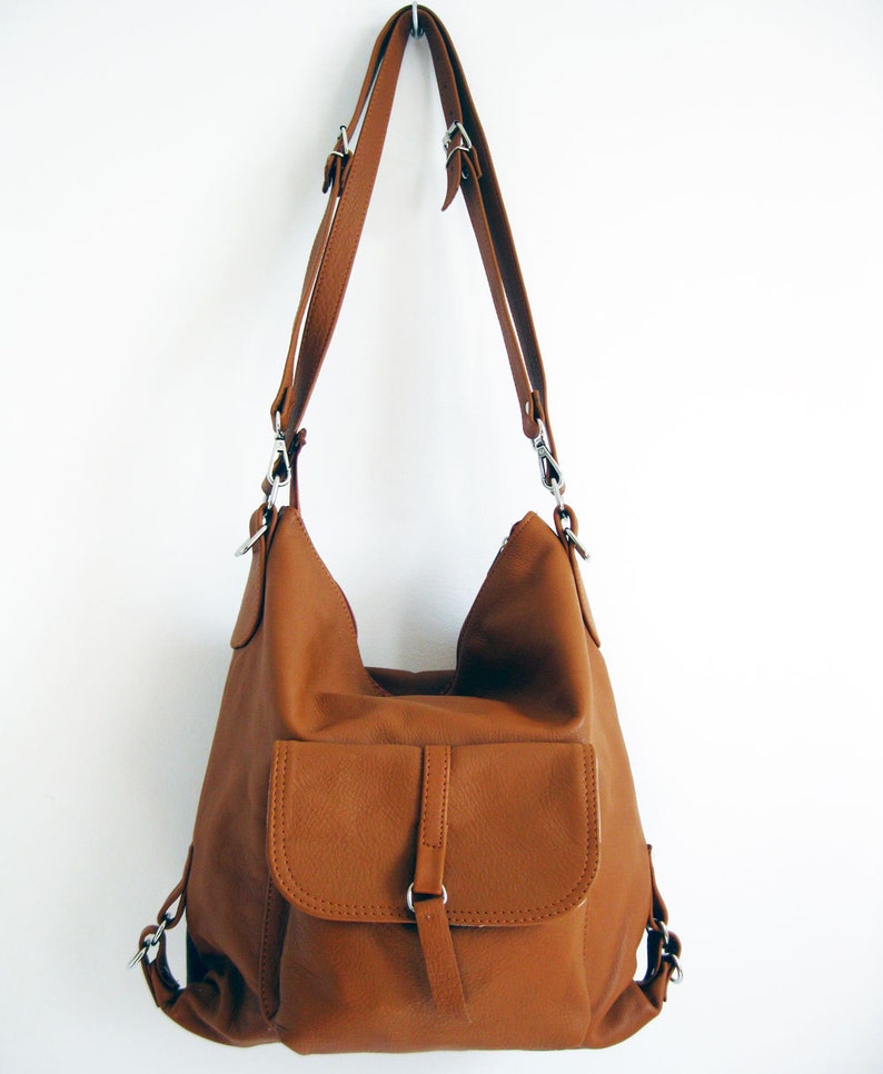 LEATHER Bag Leather BACKPACK Leather PURSE Multi Way Rucksack Tote Bag Cognac Brown Leather Shoulder Bag Hobo Bag Cross Body Bag