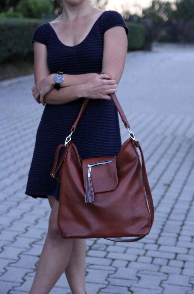 LEATHER SHOULDER Bag Cognac Hobo Bag Leather Crossbody Bag | Etsy