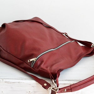 BURGUNDY LEATHER HOBO Bag Cross body Bag Everyday Leather Shoulder Bag, Leather Women bag, Red Hobo Bag, Red Cross Body Bag, Leather Purse image 4