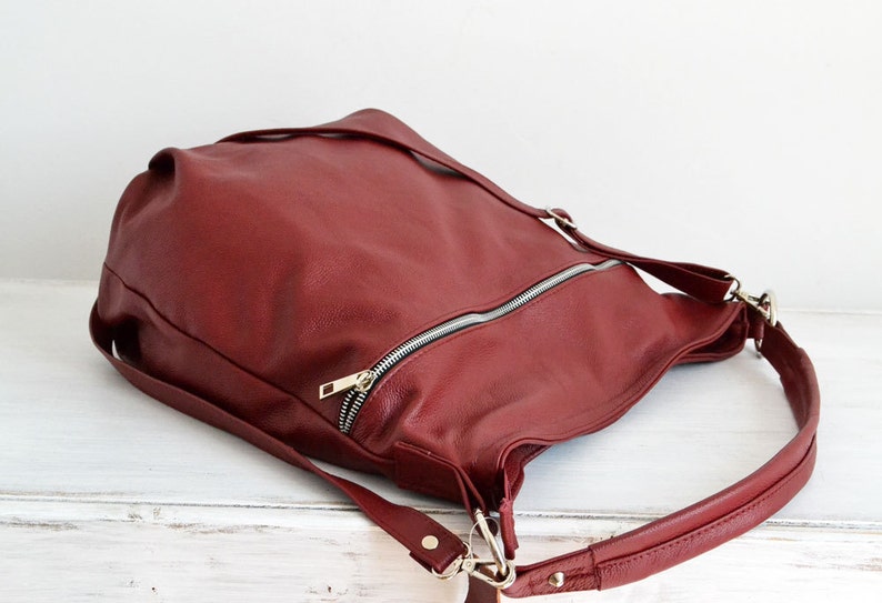 BURGUNDY LEATHER HOBO Bag Cross body Bag Everyday Leather Shoulder Bag, Leather Women bag, Red Hobo Bag, Red Cross Body Bag, Leather Purse image 4