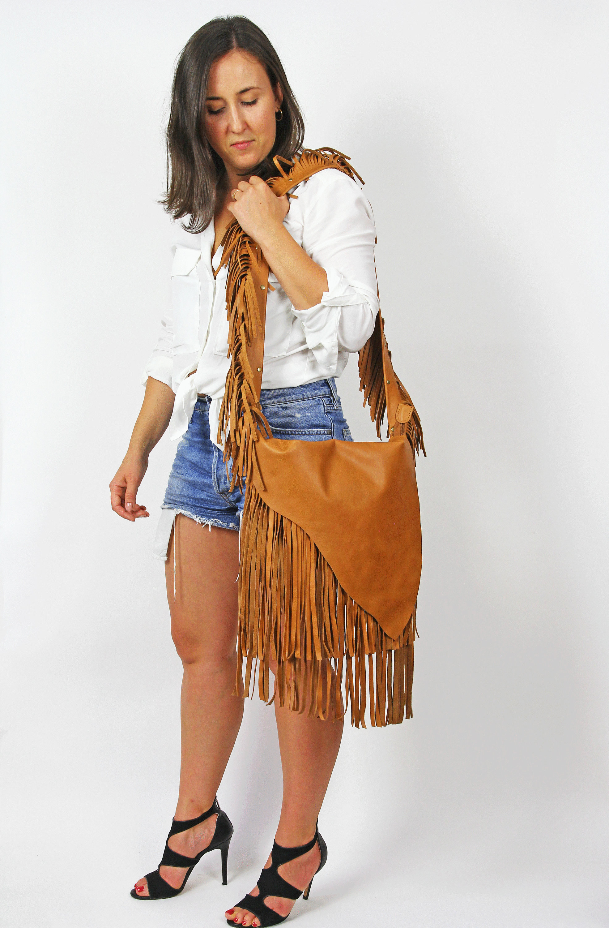 Boho Bazaar Camel Fringe Bag!!! Jill Fringe Bag Nude – Bohemy main image 4