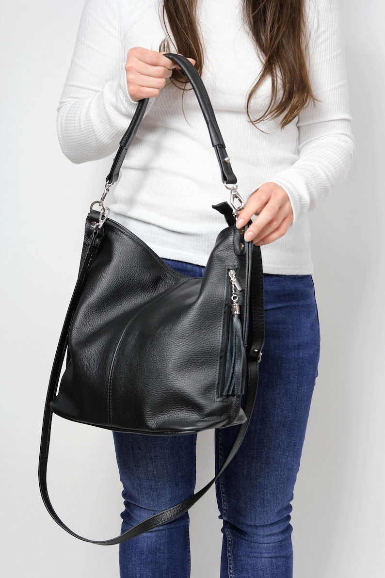 Black LEATHER CROSSBODY BAG Everyday Hobo Bag Leather Etsy
