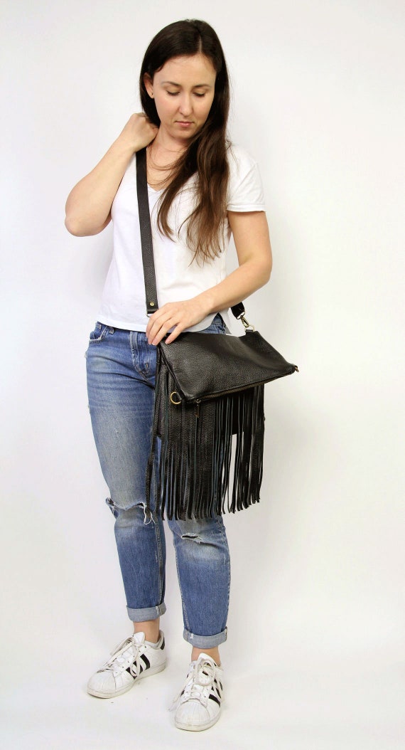 Black Leather Purse Leather Crossbody Purse-fringe Bag-western -  UK