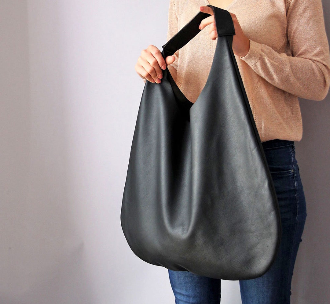 BLACK LEATHER HOBO Bag, Black Handbag for Women, Black Hobo, Soft ...