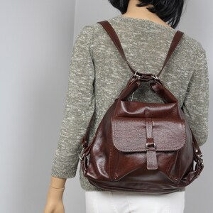Brown LEATHER BACKPACK Purse For Women - Convertible Multiway Rucksack Bag - Stylish Shoulder And Backpack Everyday Bag - Gift for Her