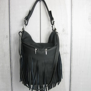 Leather Fringe Crossbody Bag: Large Boho Hobo Purse, Adjustable Strap