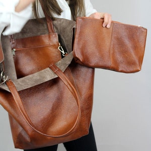 Brown Leather Handbag, Women Tote bag, Genuine Leather Tote, Large Tote Bag, Italian Leather Handbag, Slouchy Tote Bag, Soft Leather Bag image 4