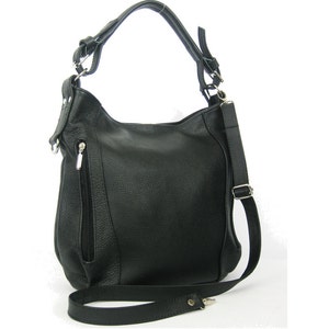 Black Leather Hobo Bag: Everyday Shoulder Bag with Adjustable Strap