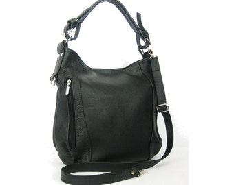 Black Leather Hobo Bag: Everyday Shoulder Bag with Adjustable Strap