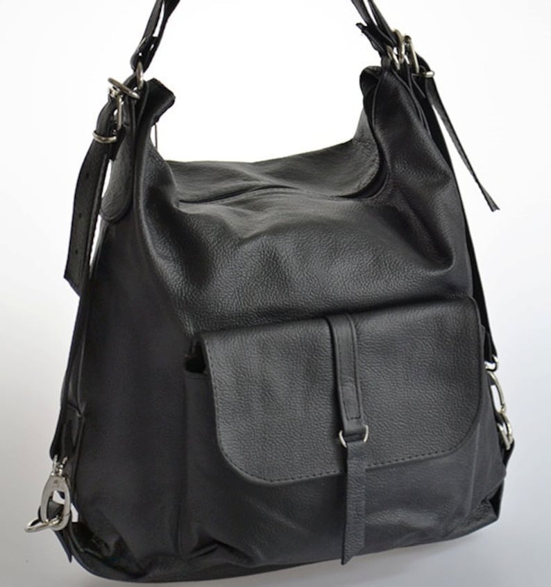 LEATHER BACKPACK PURSE Multi Way Rucksack Tote Bag Black Etsy