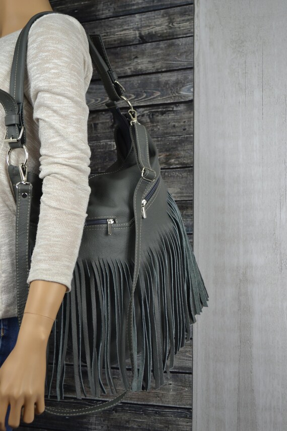 grey fringe bag