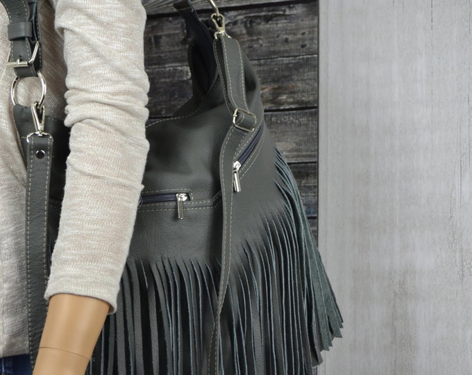 HOBO BAG 21 IN RHINO GRAY GRAINED CALFSKIN GOLD HARDWARE