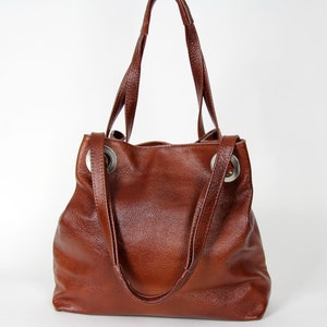 Brown Leather Handbag Grained Cow Leather, Brown Purse, Cognac Brown ...