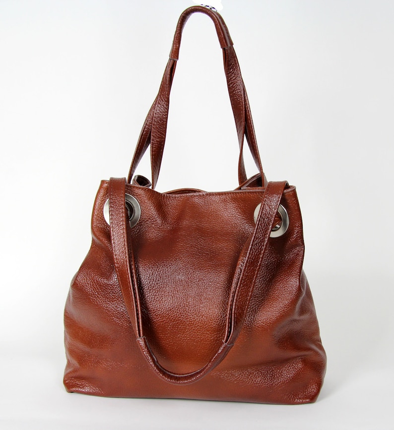 Brown Leather Handbag Grained Cow Leather Brown Purse Cognac - Etsy