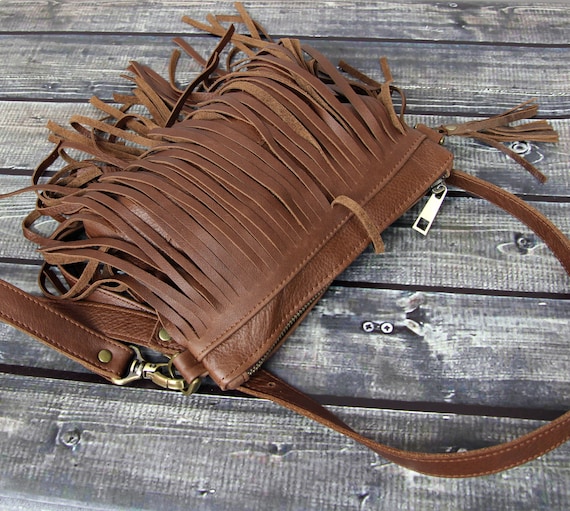 New Fringe Small Handbag Print Women Shoulder Purse or Hand Held Brown |  eBay