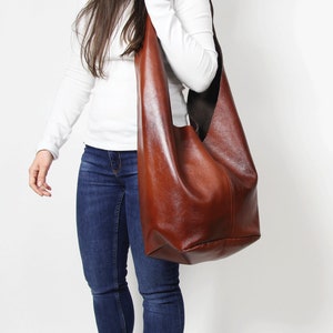 Brown Leather Hobo Bag: Oversized Crossbody Sling Purse