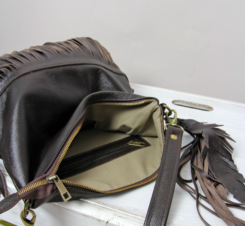 Leather Fringe Handbag Crossbody Boho Brown Fringe Purse Etsy