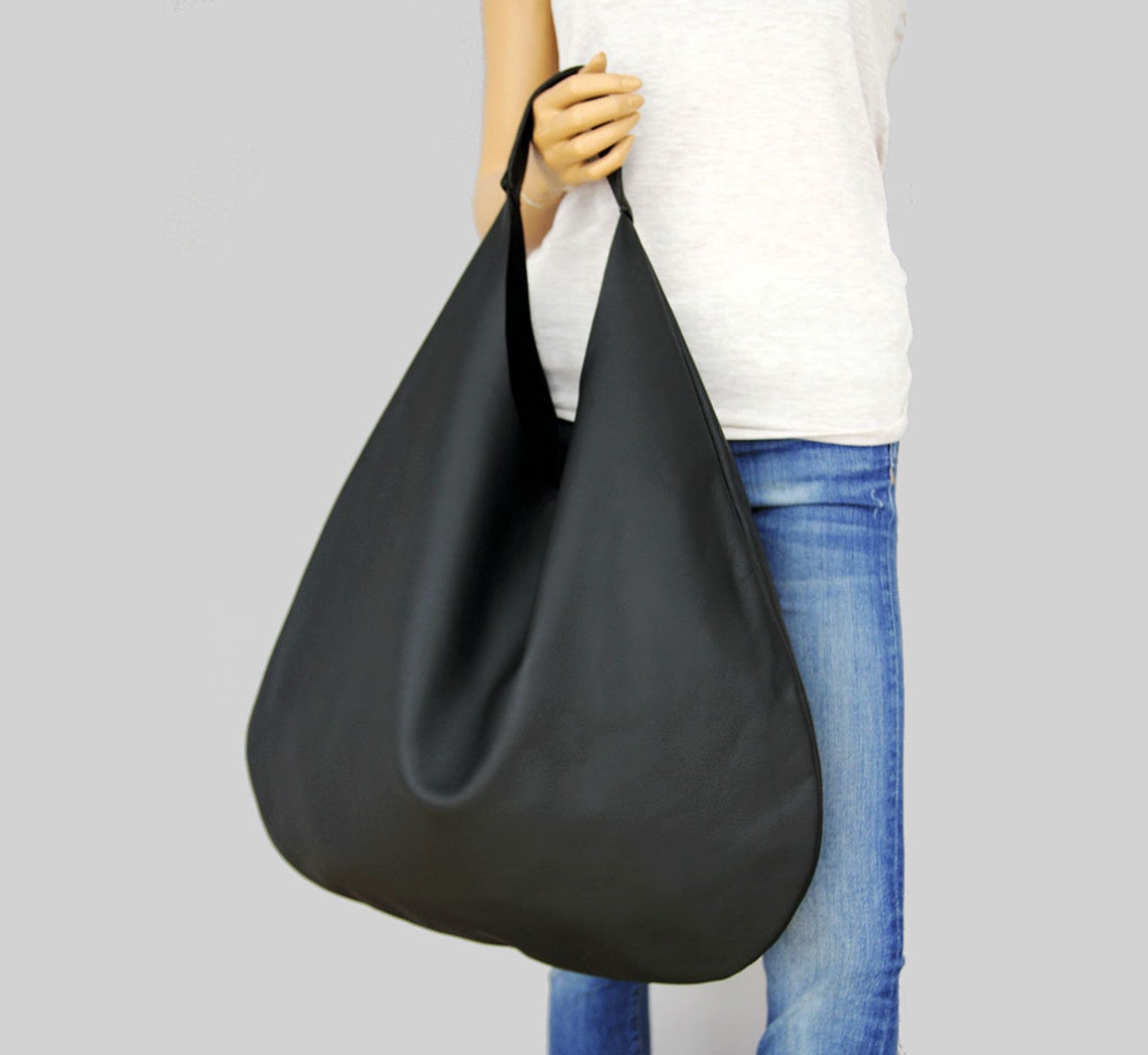 BLACK LEATHER HOBO Bag Black Handbag for Women Black Hobo | Etsy