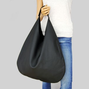 BLACK LEATHER HOBO Bag Black Handbag for Women Black Hobo - Etsy