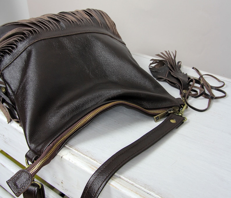Leather Fringe Handbag Crossbody Boho Brown Fringe Purse Etsy
