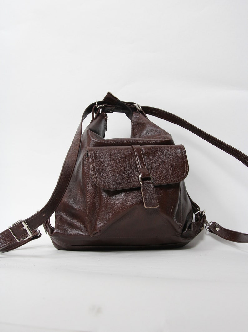 Leather Backpack Purse: Convertible Rucksack Tote Bag - Chocolate Brown ...