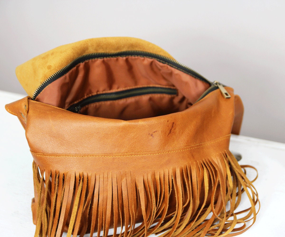 Tan distressed leather bag Fringe purses fringe hobo bag Etsy