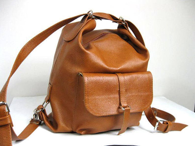 LEATHER BACKPACK PURSE Convertible Backpack Tote Bag Camel Etsy