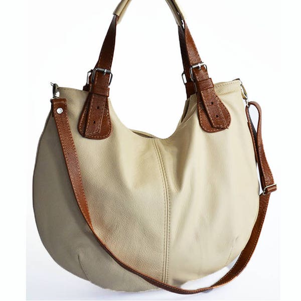 Beige LEDEREN TAS Lederen HOBO Tas Cross Body Lederen Tas Schoudertas Lederen Tas Dames Tas Lederen handtas lederen markttas